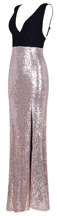 Low-Cut Embellished Maxi Dress
