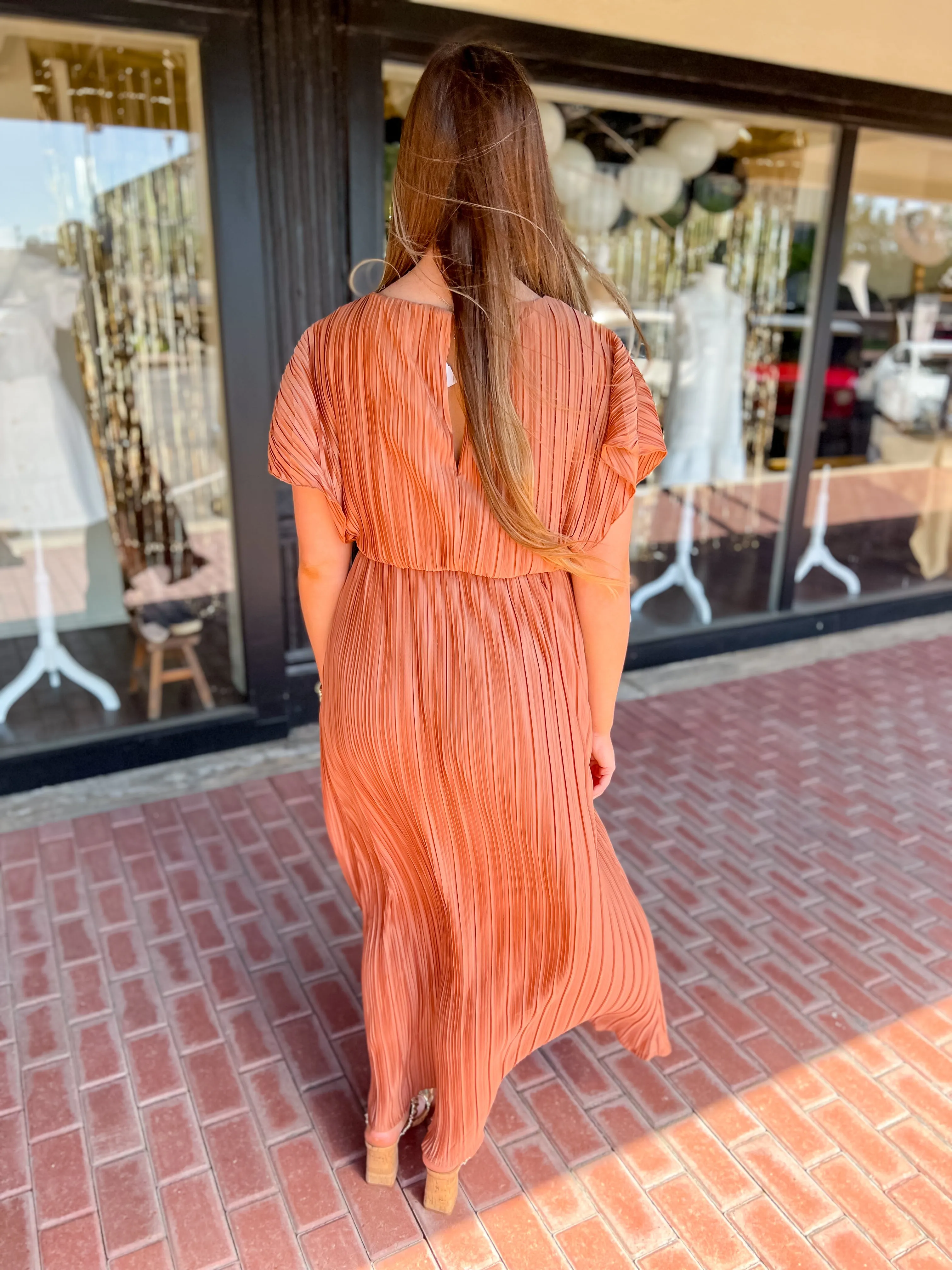 Main Way Pleated Maxi Dress-F. Rose