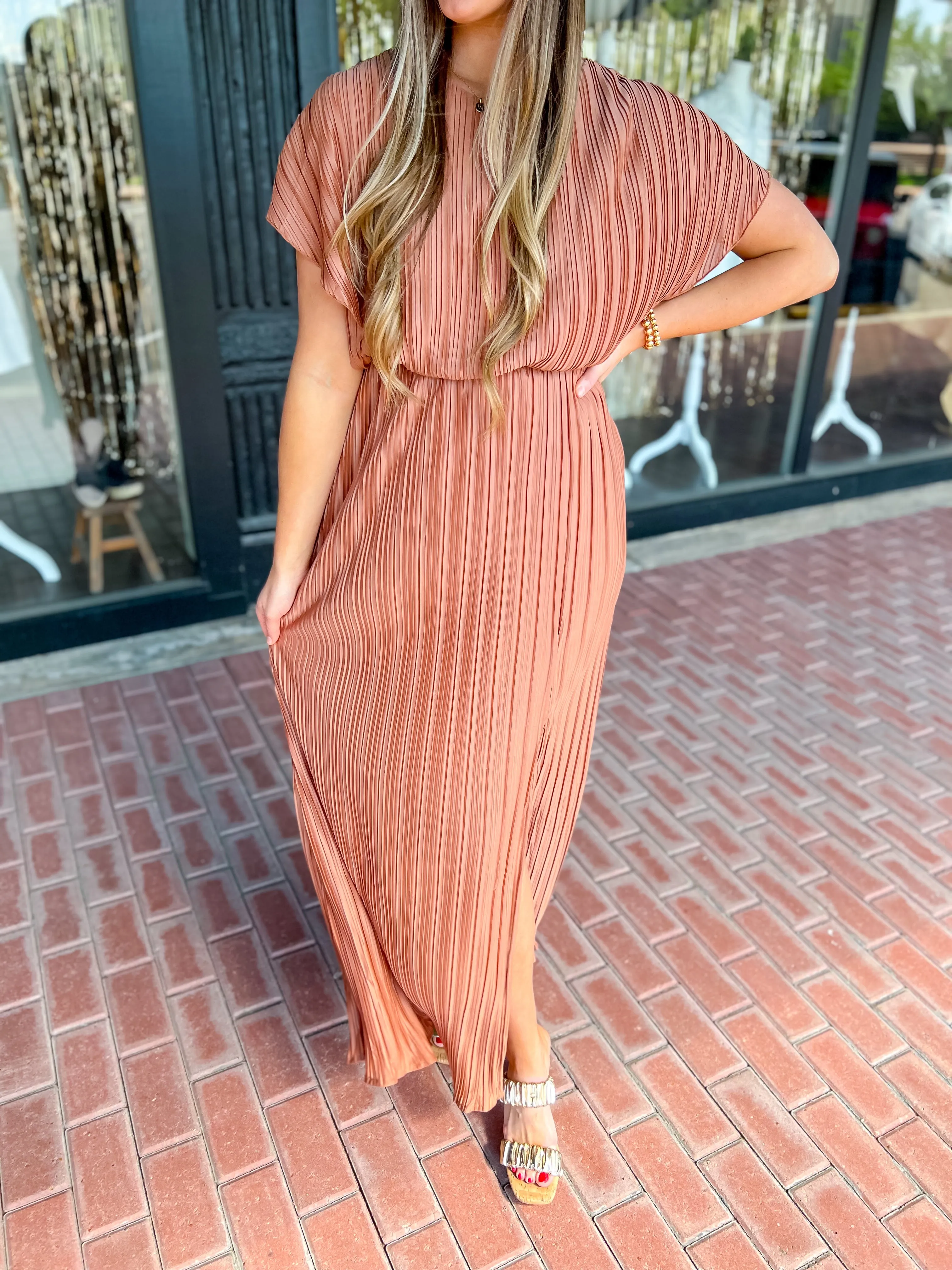 Main Way Pleated Maxi Dress-F. Rose