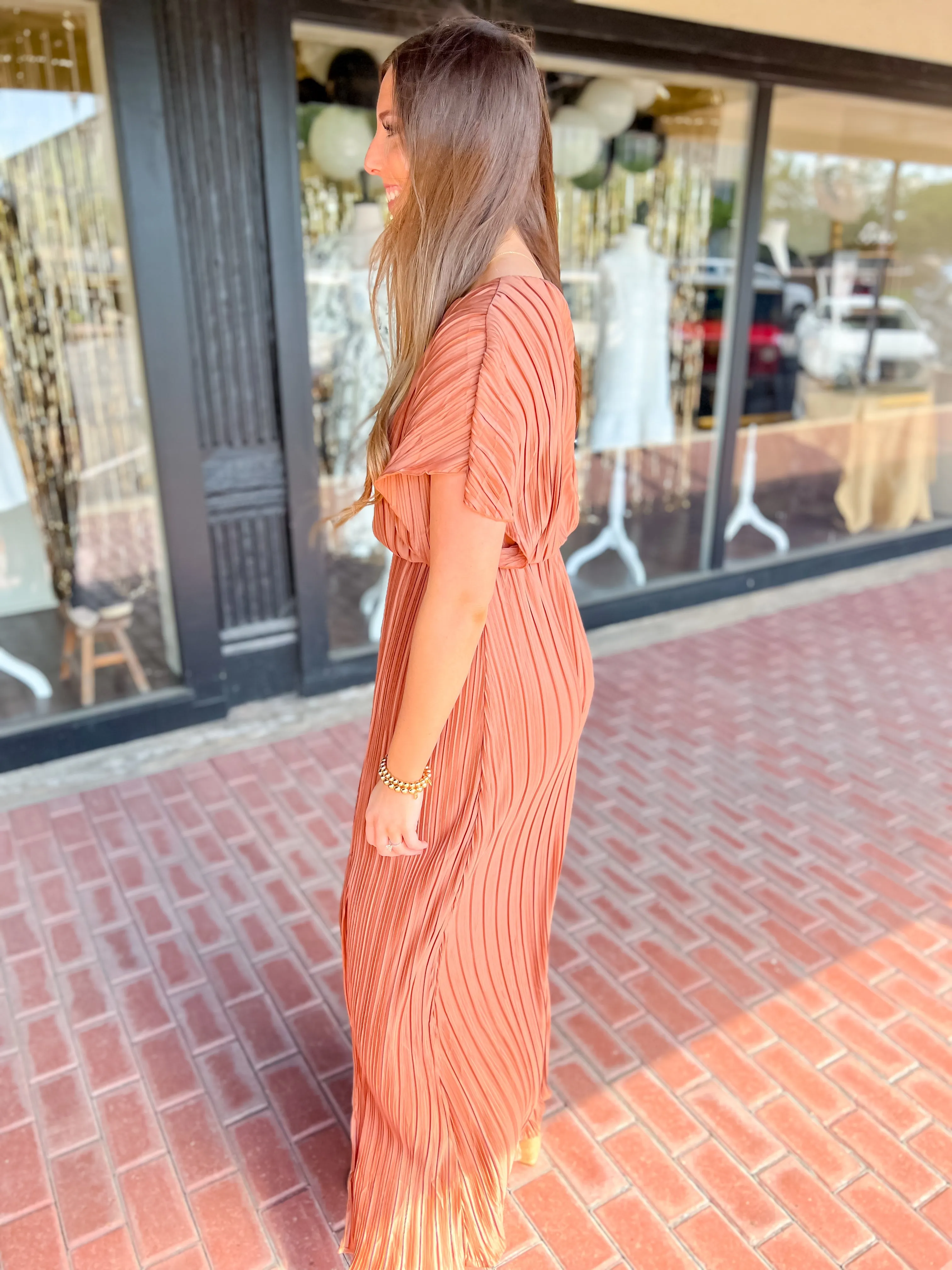 Main Way Pleated Maxi Dress-F. Rose