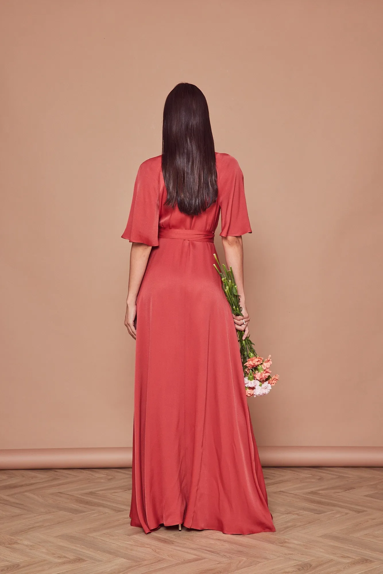 Margot Satin Wrap Dress - Rust