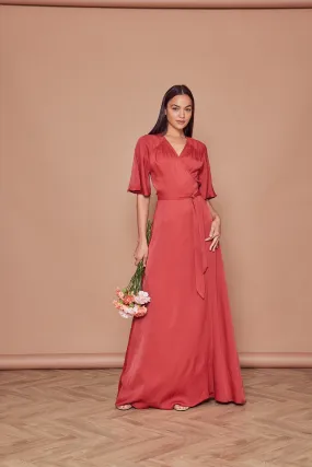 Margot Satin Wrap Dress - Rust