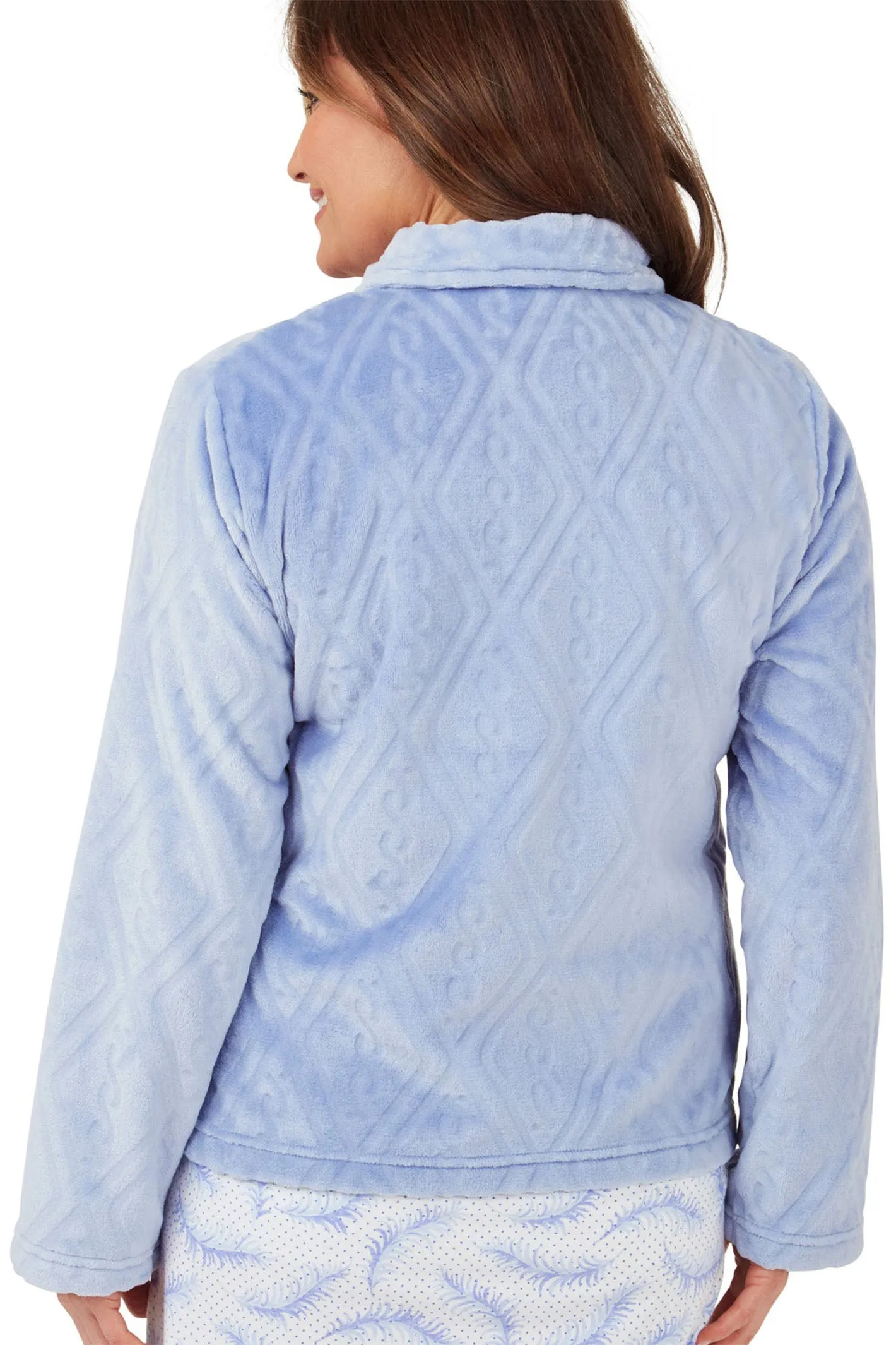 Marlon Diamond Embossed Fleece Bed Jacket Blue MA42473