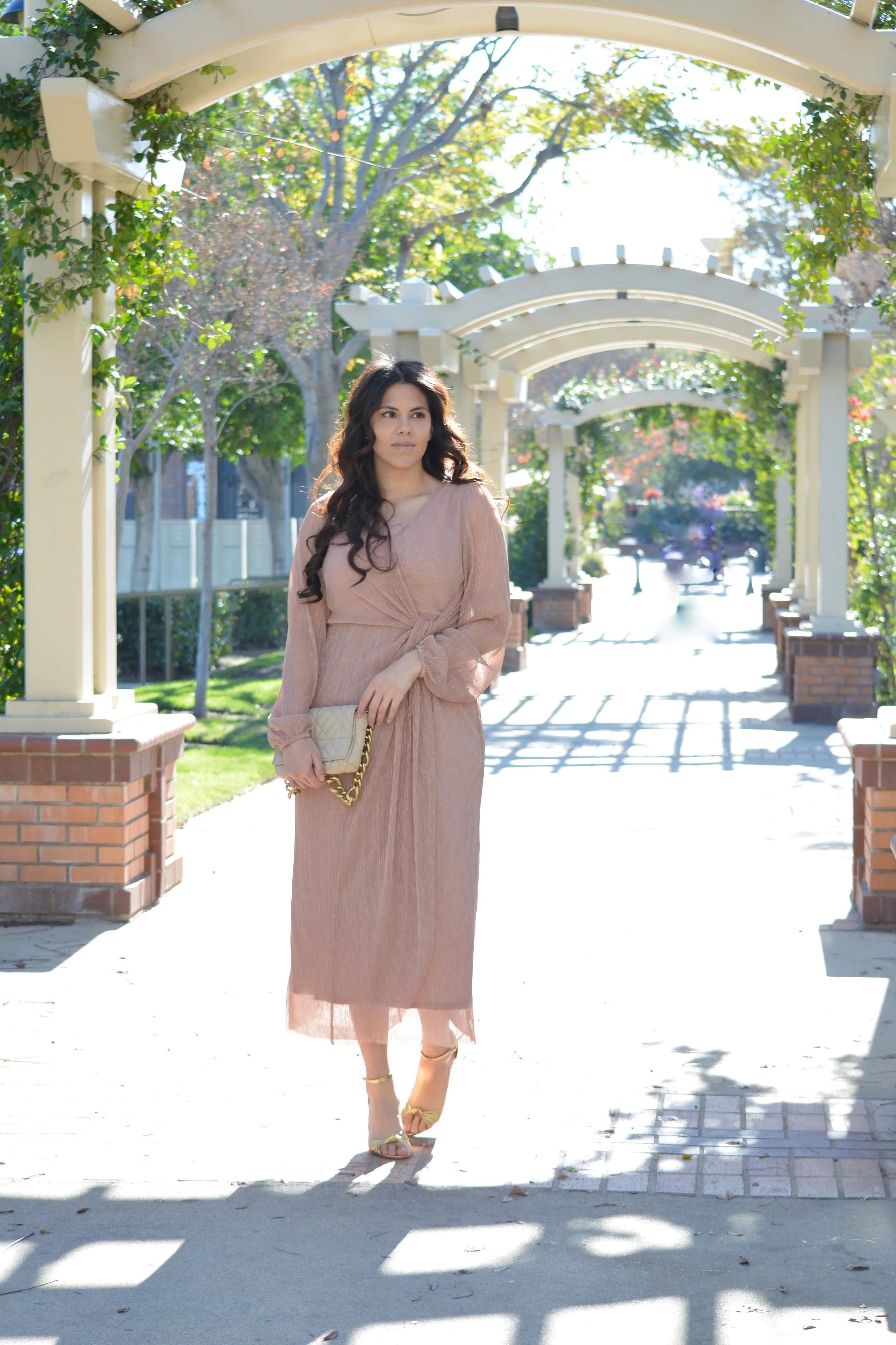 Meadow Rose Gold Lurex Faux Wrap Dress