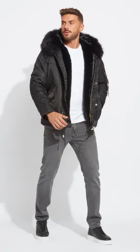 Mens Black Water-Repellent Luxy Fur Parka - Black