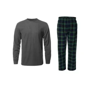 Men's Thermal Crew Neck & Fleece Plaid Pants Bundle