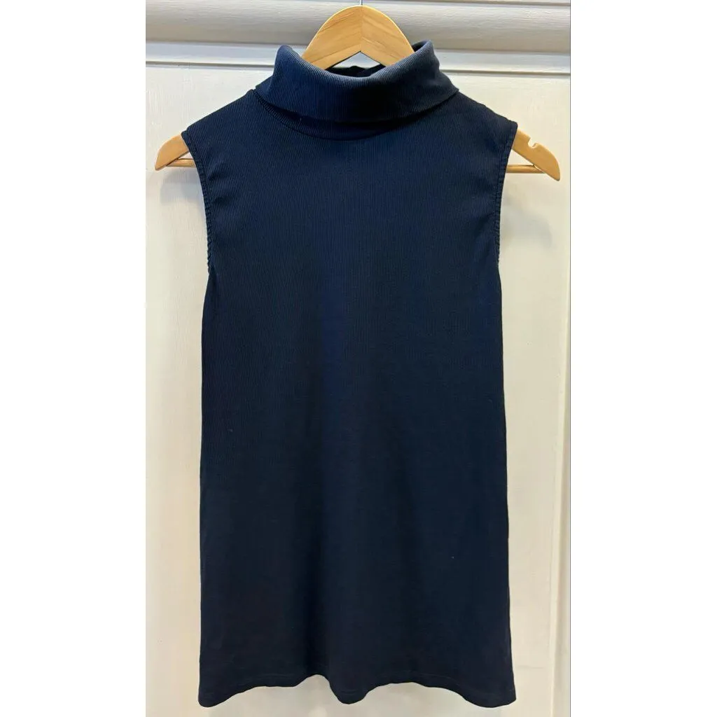 Michael Stars Hillary Ribbed Turtleneck Tank in Navy - Size Large