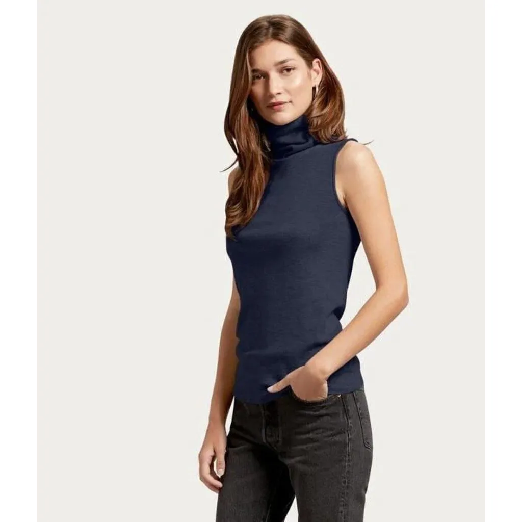Michael Stars Hillary Ribbed Turtleneck Tank in Navy - Size Large