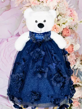 Navy Blue with flowers last teddy bear for quinceanera