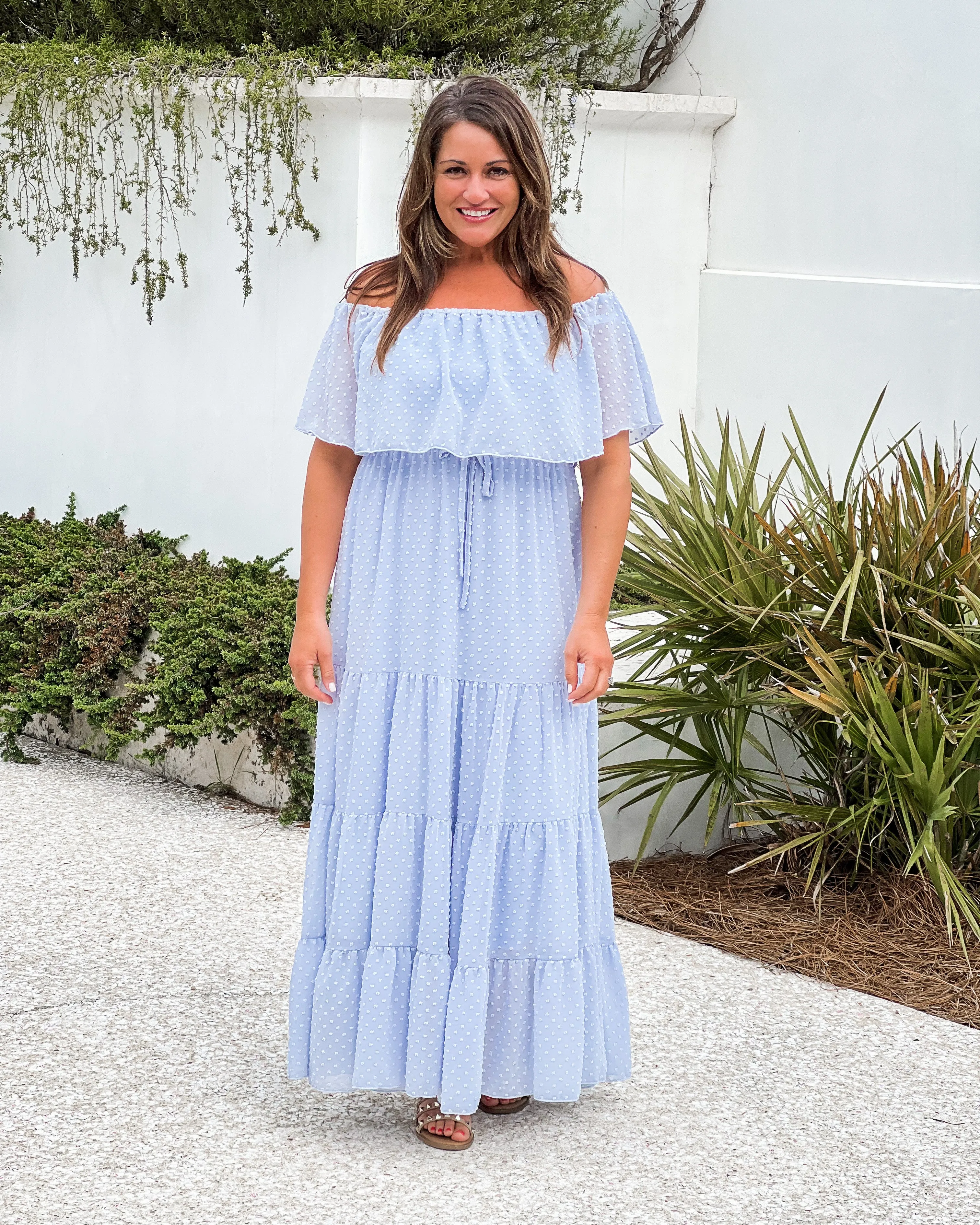 Off Shoulder Dot Maxi