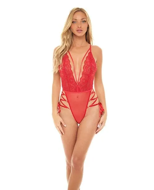 Oh La La Cheri Sloane Deep Plunge Red Lace Teddy