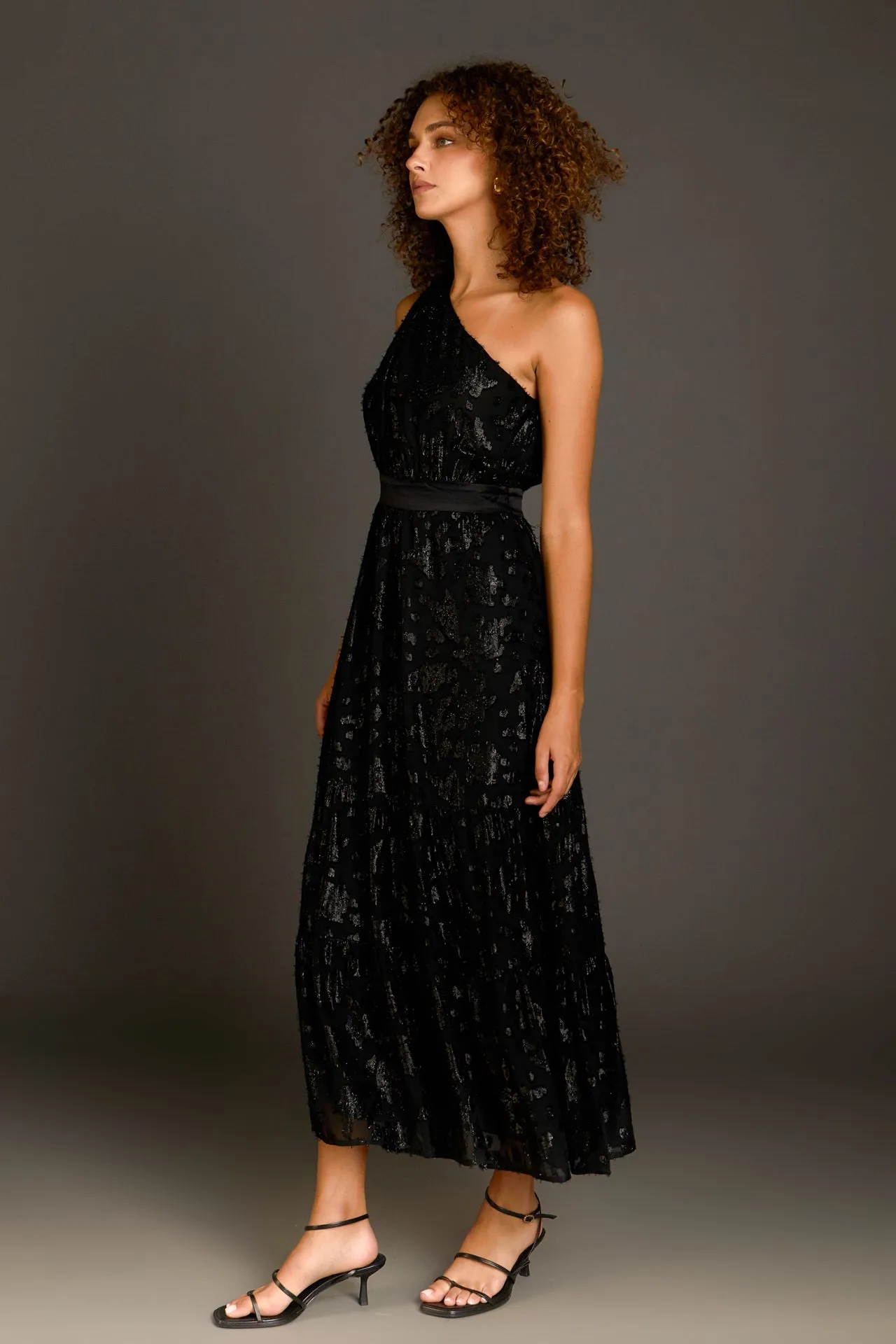 One Shoulder Chiffon Maxi Dress