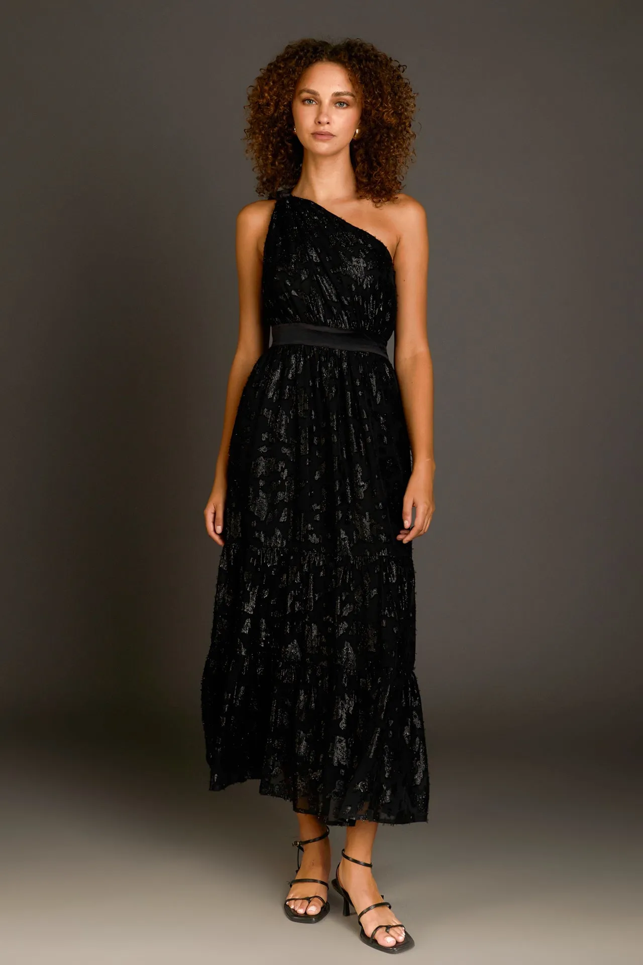 One Shoulder Chiffon Maxi Dress
