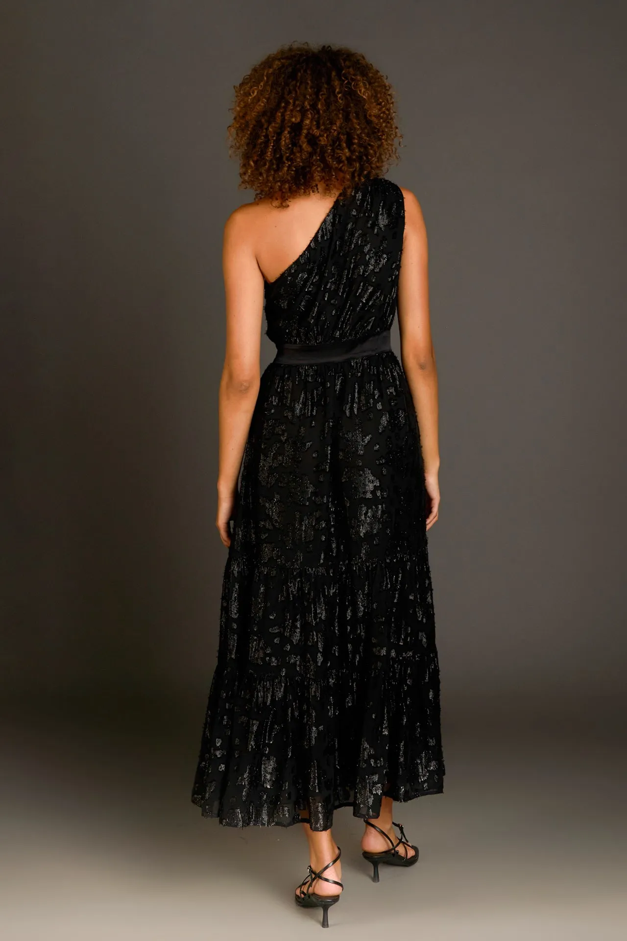 One Shoulder Chiffon Maxi Dress