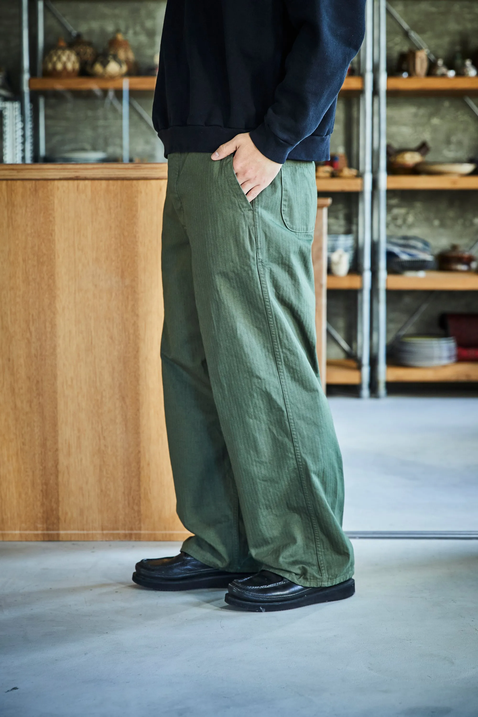 orSlow WIDE FIT FRENCH WORK PANTS (UNISEX) - Army Green
