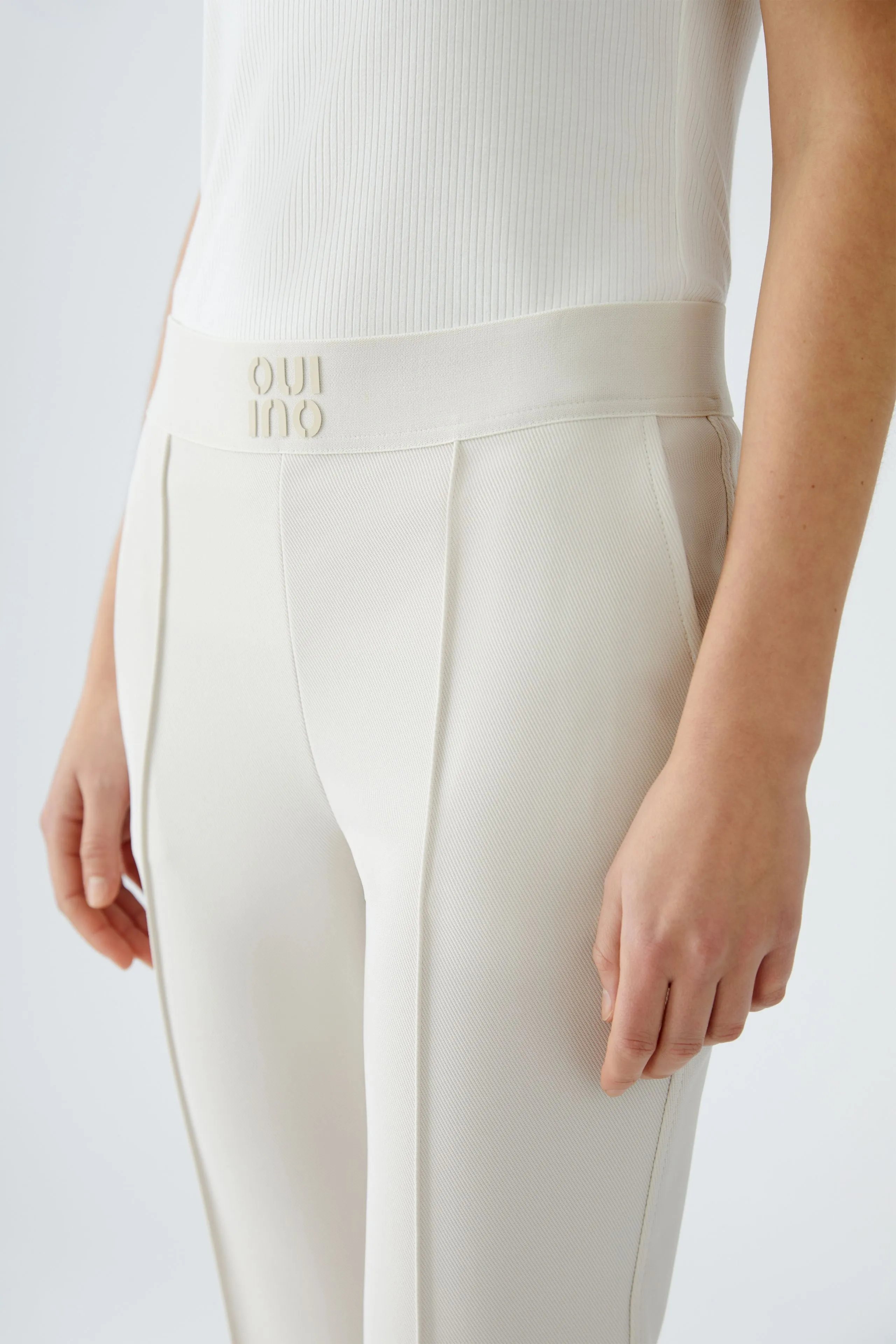 Oui Off White Cropped Bootcut Cut Trousers