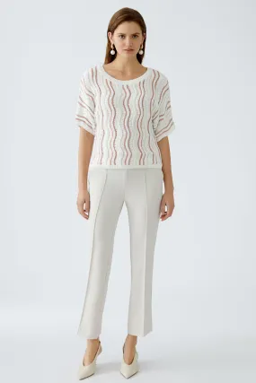 Oui Off White Cropped Bootcut Cut Trousers