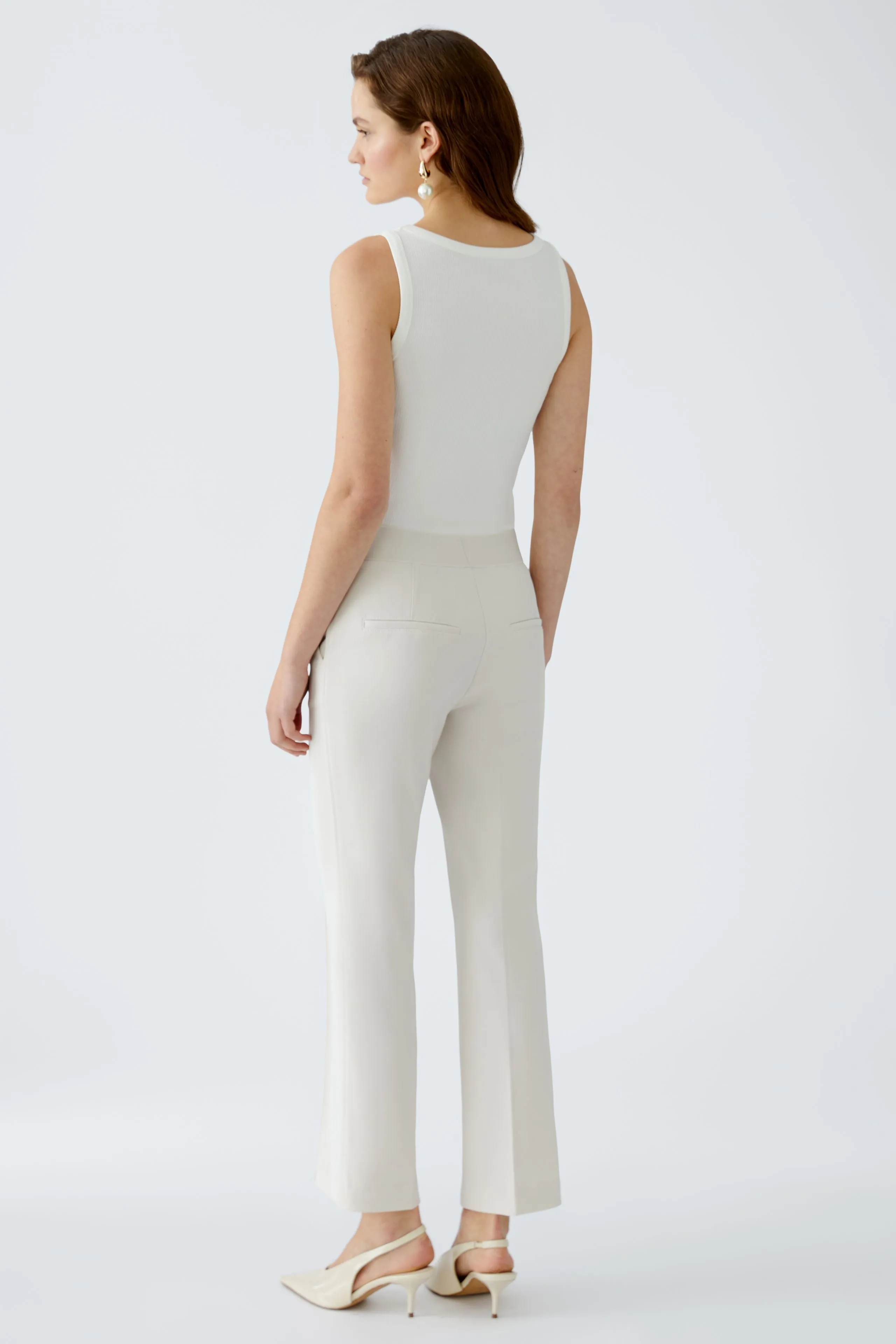 Oui Off White Cropped Bootcut Cut Trousers