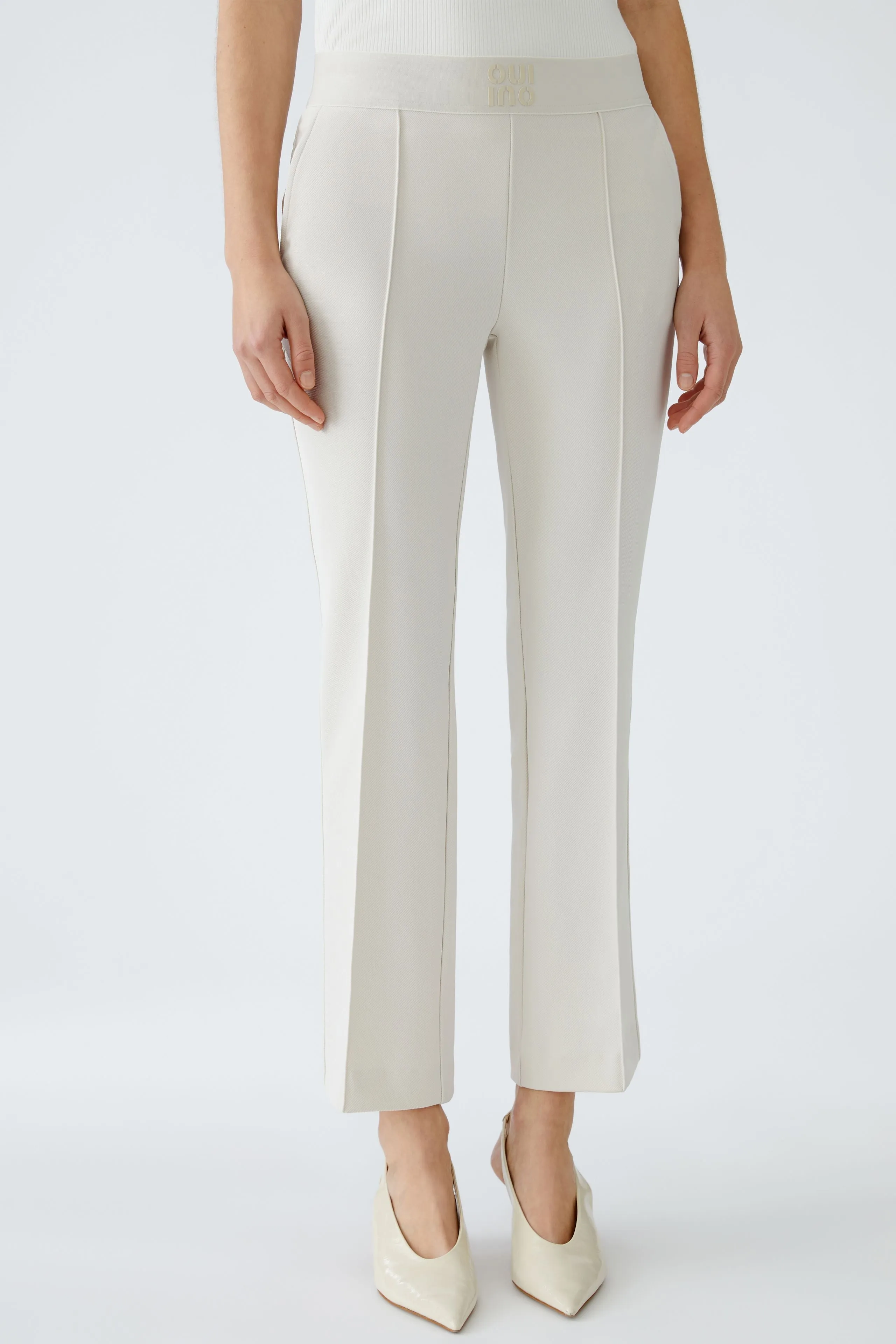 Oui Off White Cropped Bootcut Cut Trousers