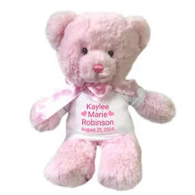 Personalized Teddy Bear for Baby Girl - 12" Pink Baby Bear