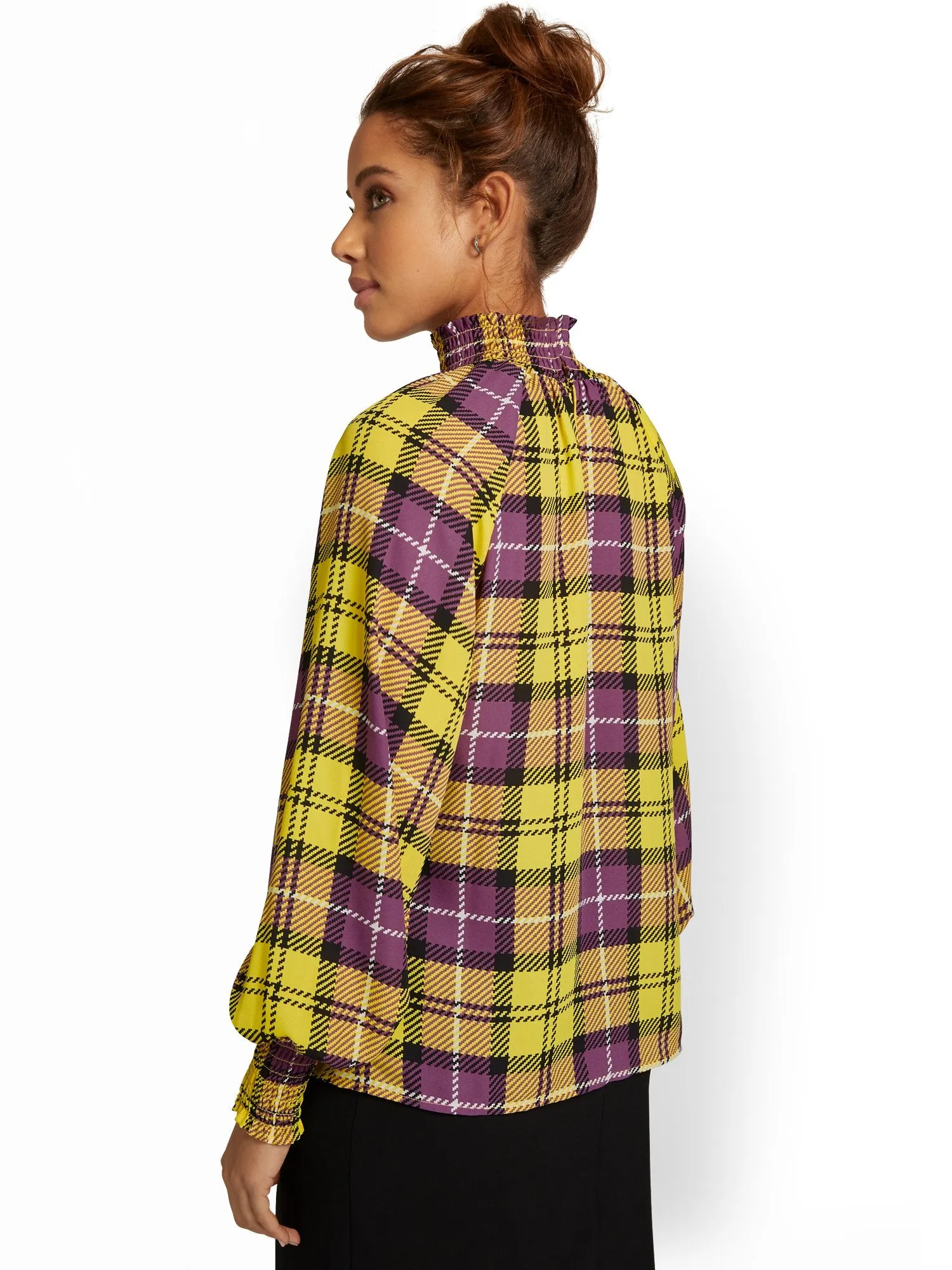 Plaid Turtleneck Dolman Blouse