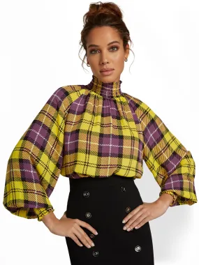 Plaid Turtleneck Dolman Blouse