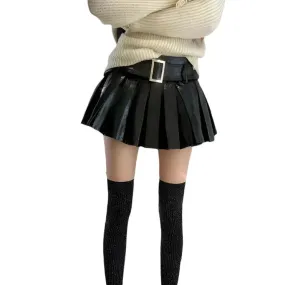 Pleated Leather Skirt
