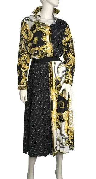 Pleated Print Maxi Skirt Suit