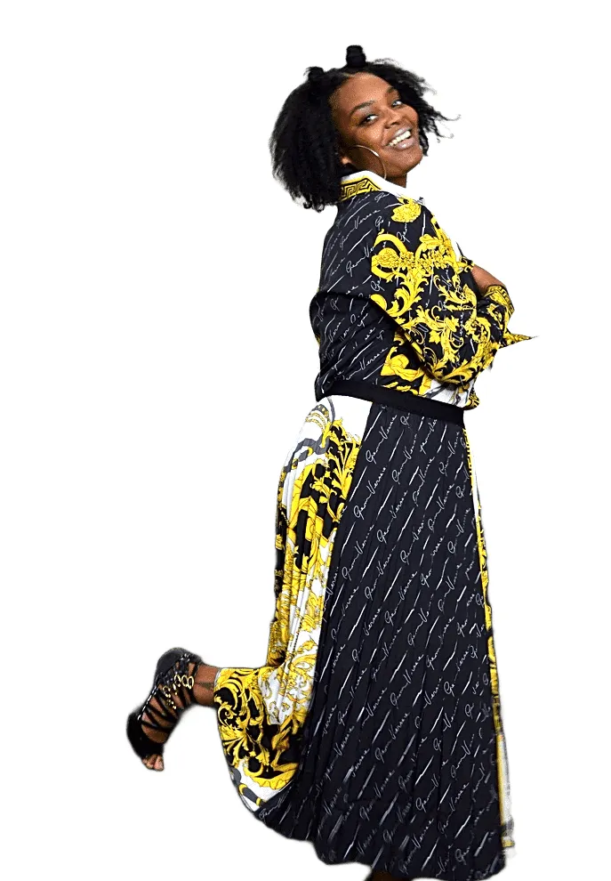 Pleated Print Maxi Skirt Suit