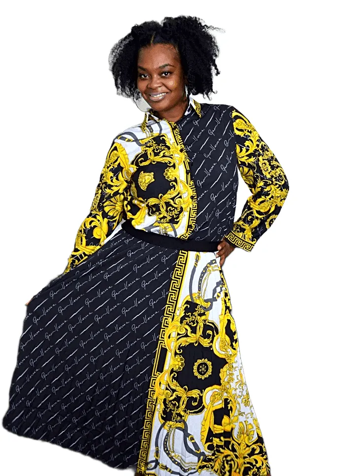 Pleated Print Maxi Skirt Suit