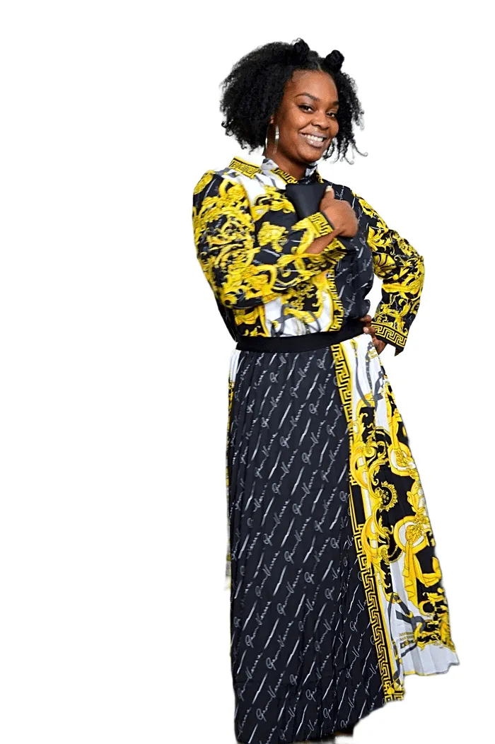 Pleated Print Maxi Skirt Suit