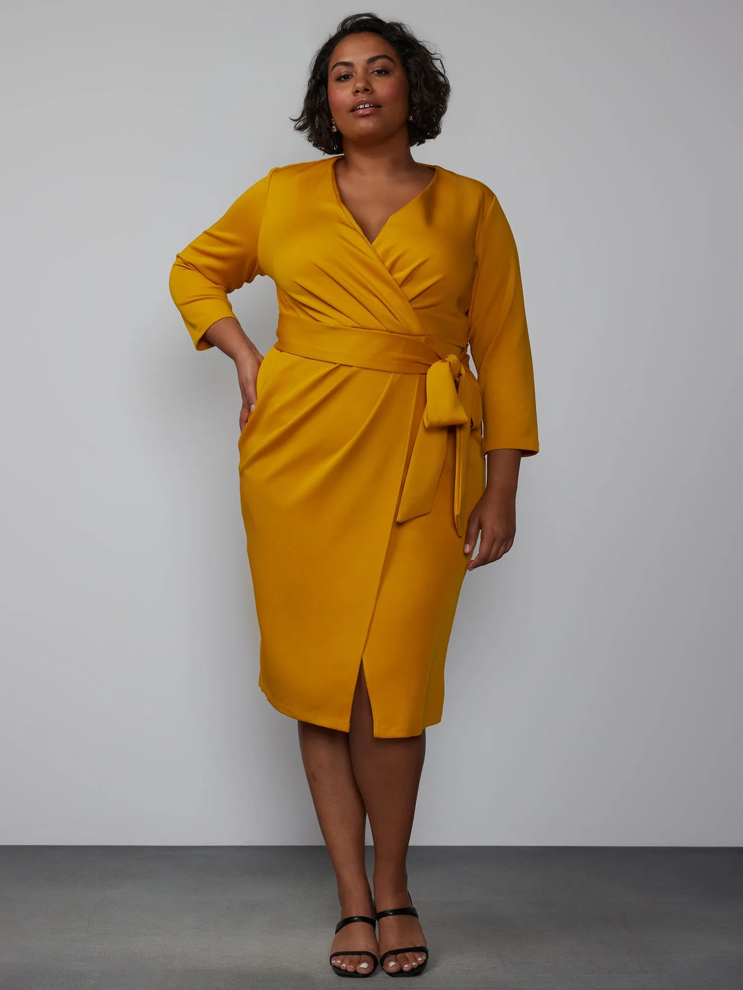 Plus Scuba Belted Wrap Dress