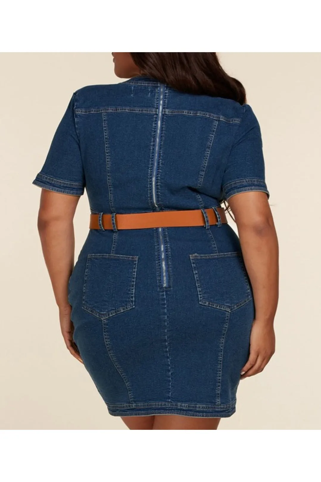 Plus Size Mini Denim Dress with Belt