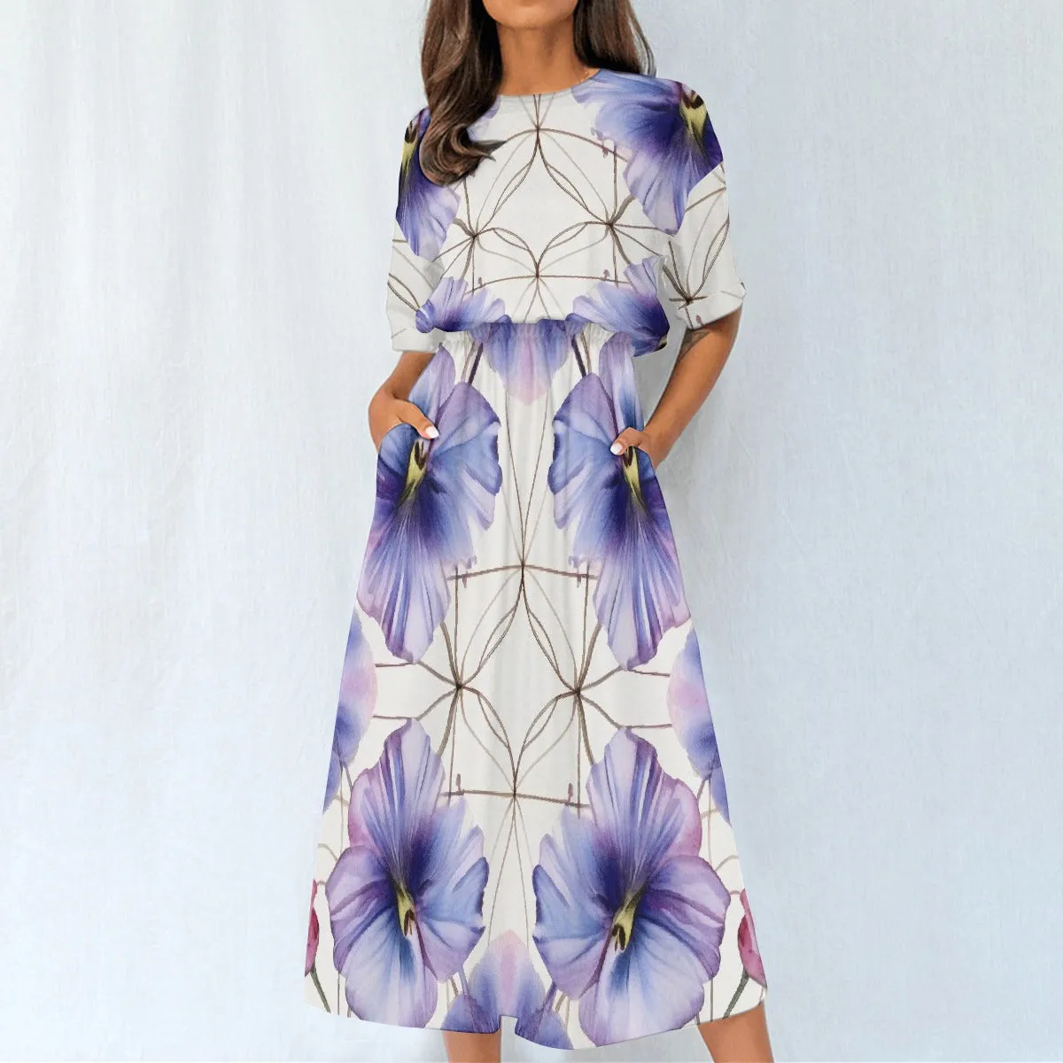 Purple Floral |Elastic Waist Dress