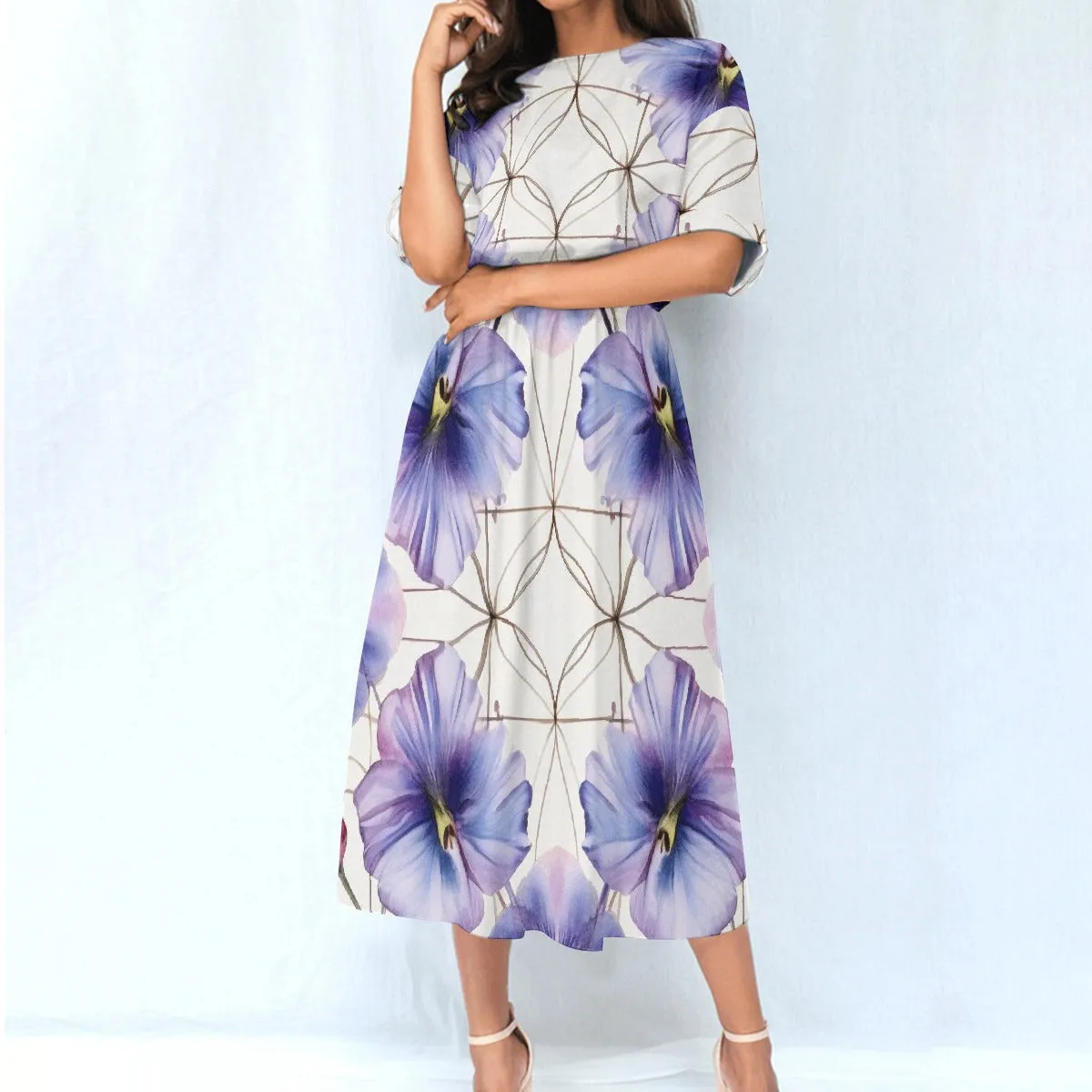 Purple Floral |Elastic Waist Dress