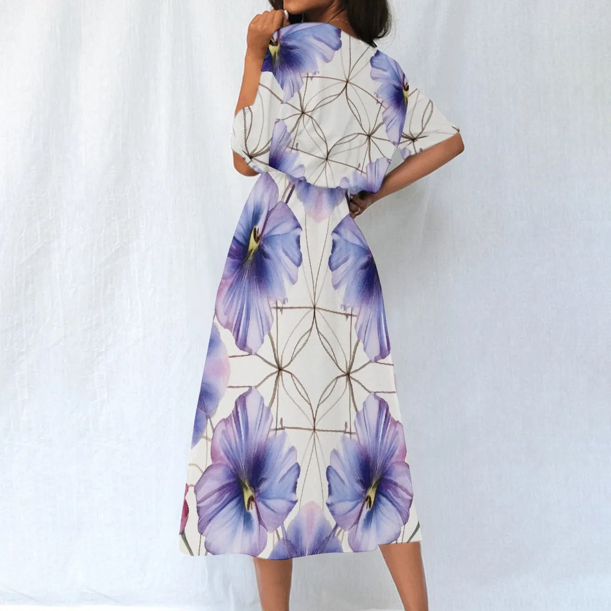 Purple Floral |Elastic Waist Dress