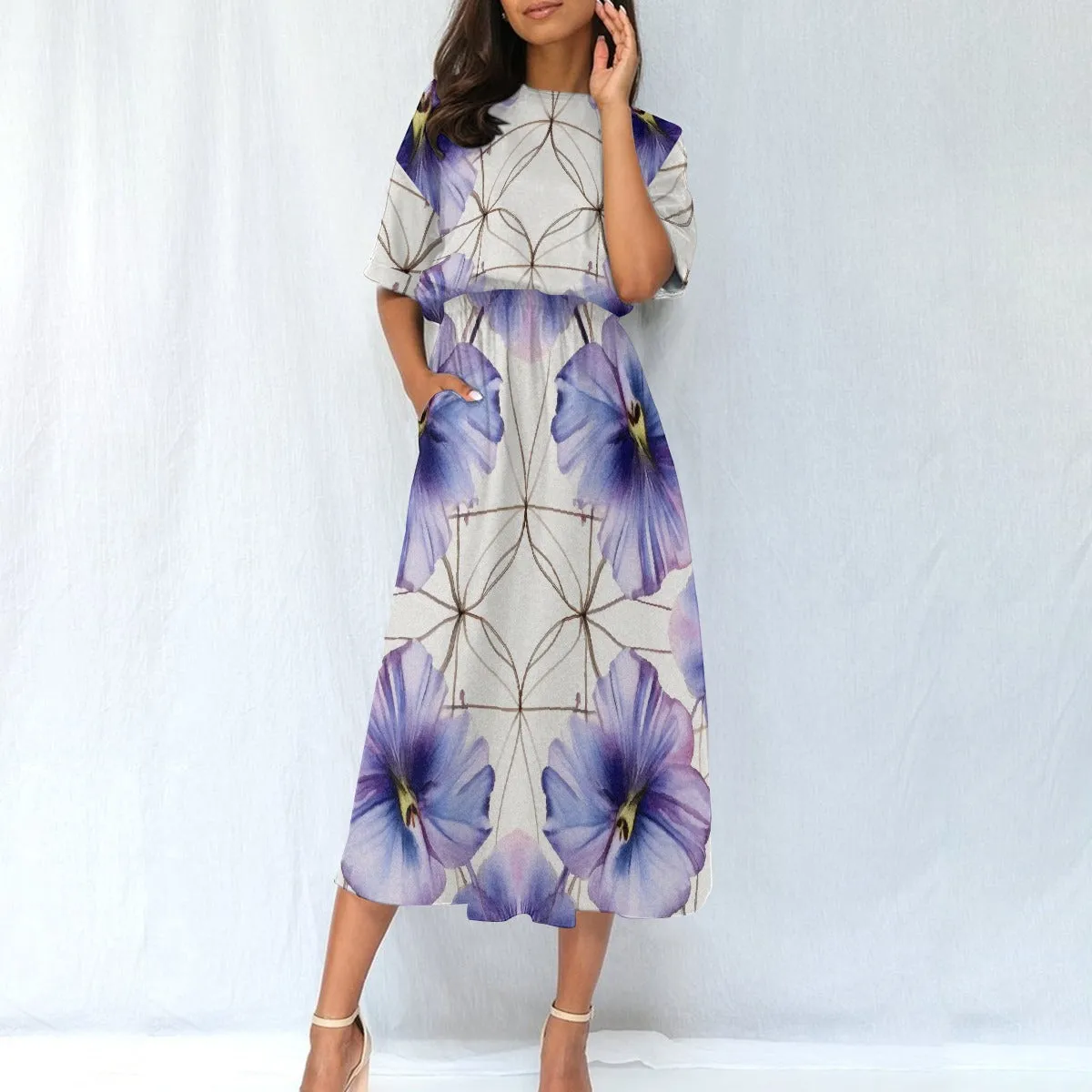 Purple Floral |Elastic Waist Dress