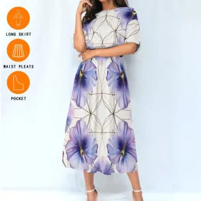 Purple Floral |Elastic Waist Dress