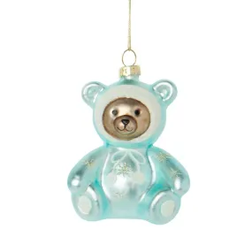 "Baby's First Christmas" Teddy Bear Glass Ornament - Blue