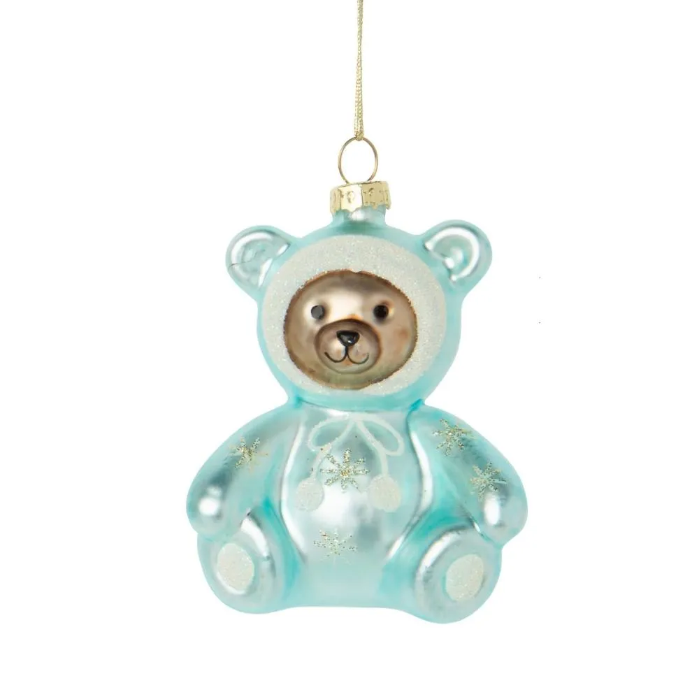 "Baby's First Christmas" Teddy Bear Glass Ornament - Blue
