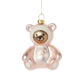 "Baby's First Christmas" Teddy Bear Glass Ornament - Pink
