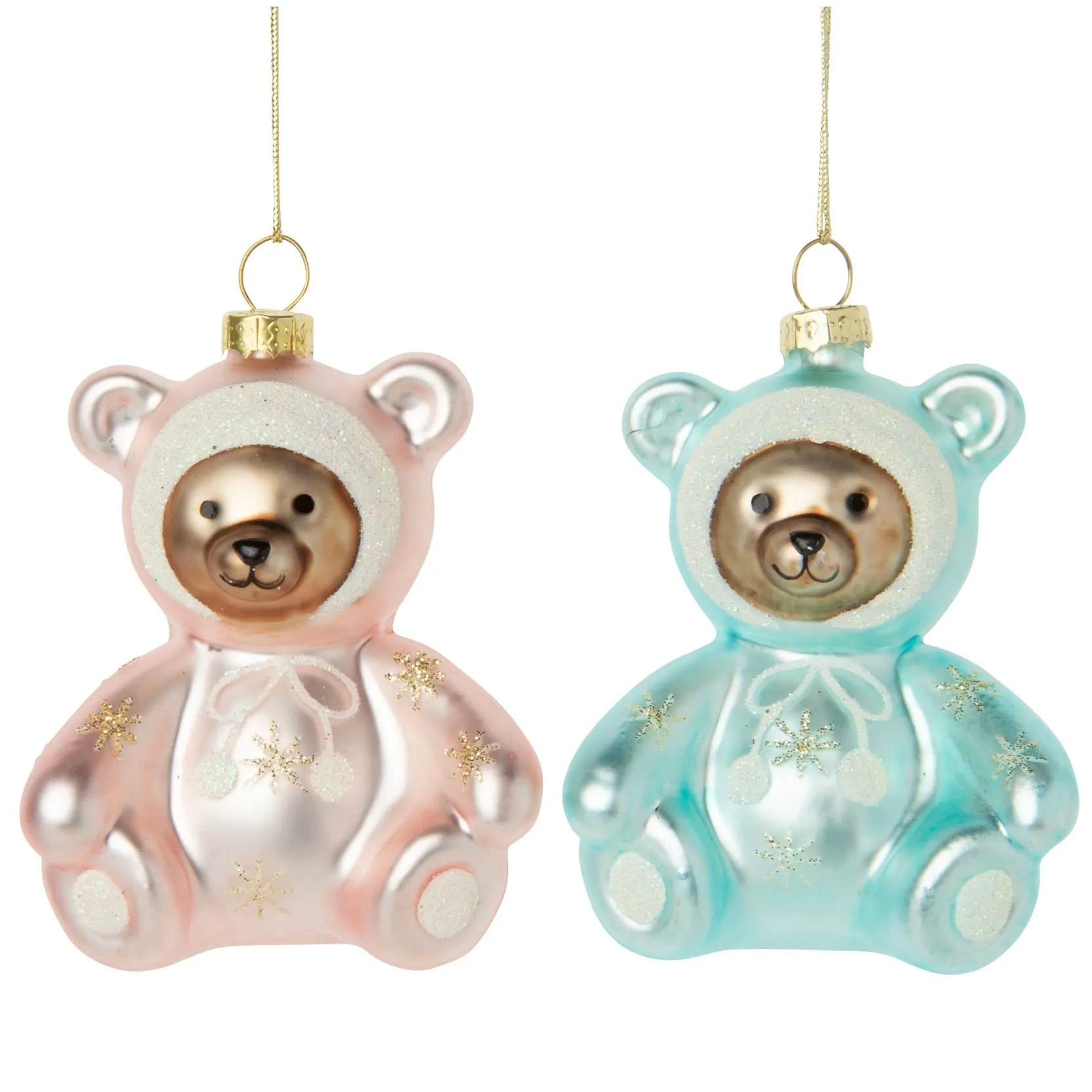 "Baby's First Christmas" Teddy Bear Glass Ornament - Pink