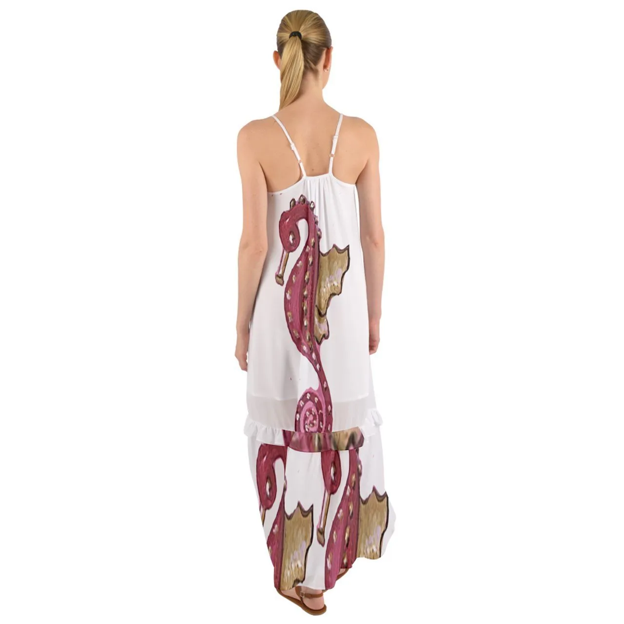 Red Seahorse Cami Maxi Ruffle Chiffon Dress