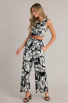 Shadow Palm Black Tropical Print Pants