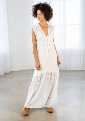 Sheer Swiss Dot Chiffon Sleeveless Maxi Dress