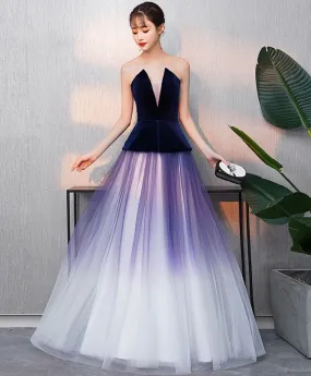 Simple V Neck Tulle Purple Long Prom Dress, Purple Evening Dress