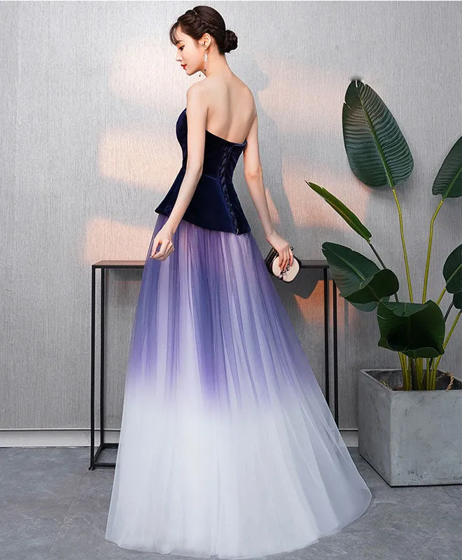 Simple V Neck Tulle Purple Long Prom Dress, Purple Evening Dress