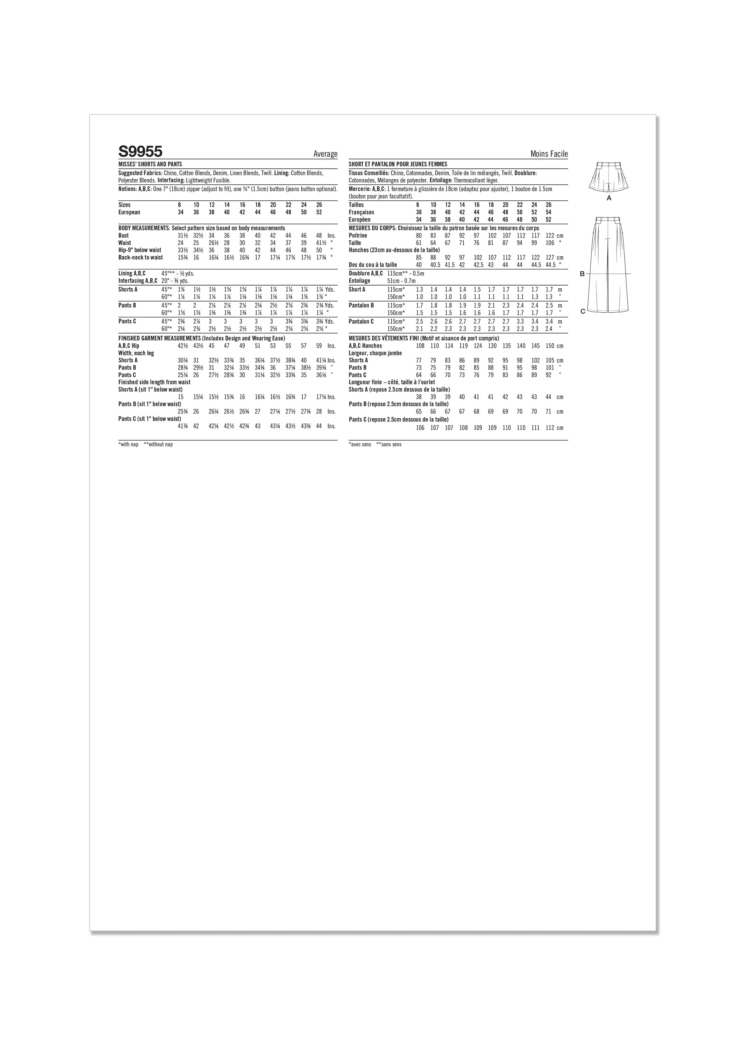 Simplicity Sewing Pattern 9955 Pleated Shorts and Trousers