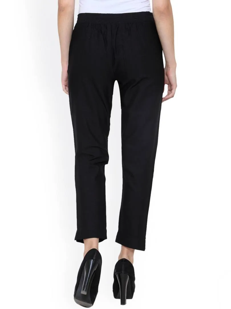 Stylish Black & Khaki Cotton Flex Trouser For Women ( Pack Of 2 )