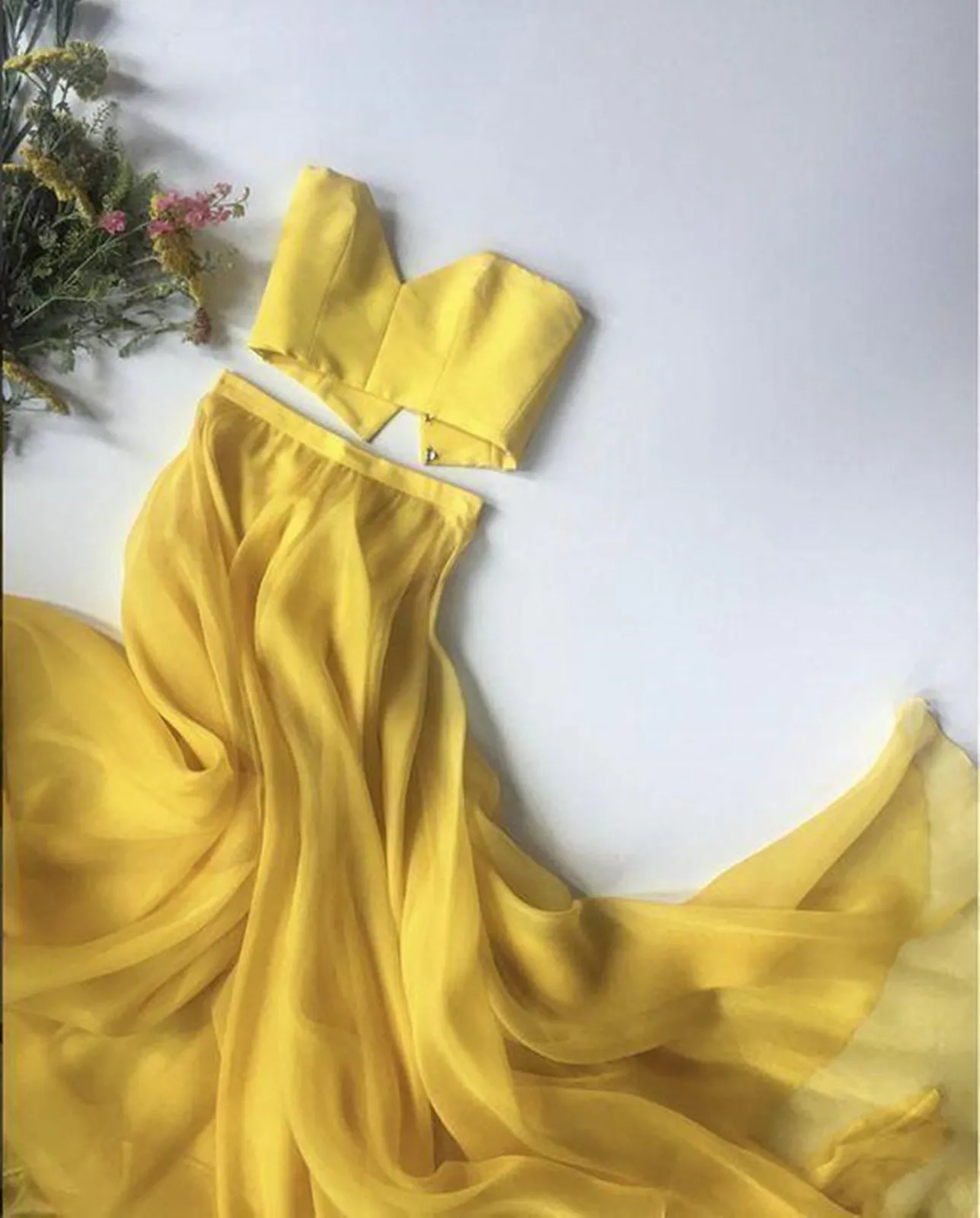 Sweetheart Neck Two Pieces Yellow Long Prom, 2 Pieces Yellow Formal Evening
